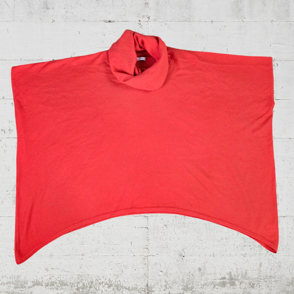 N Peal Coral Orange Cashmere Turtleneck Poncho Shawl Luxury Sweater One Size - Picture 2 of 7